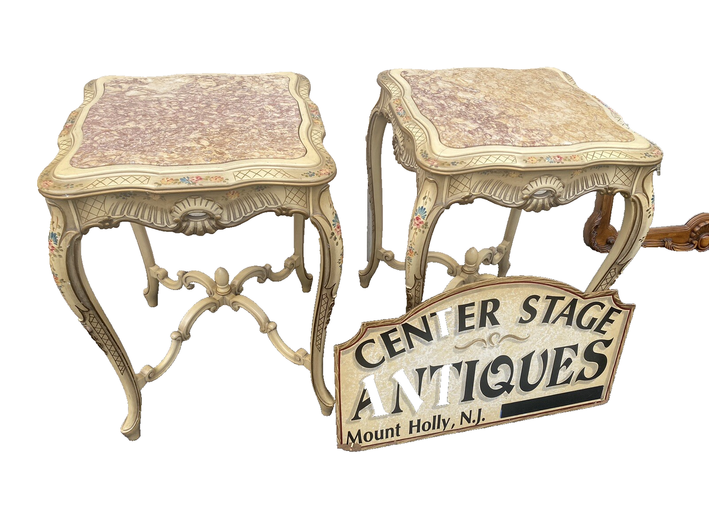 65575 Pair Decorator Marble Top Lamp Table Stand s