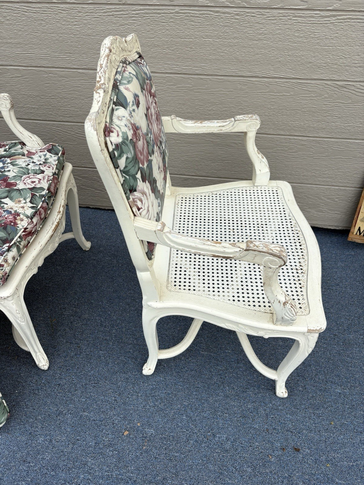 60612 PAIR of Romantic Shabby BERGERE Floral Armchairs with Factory White Finish