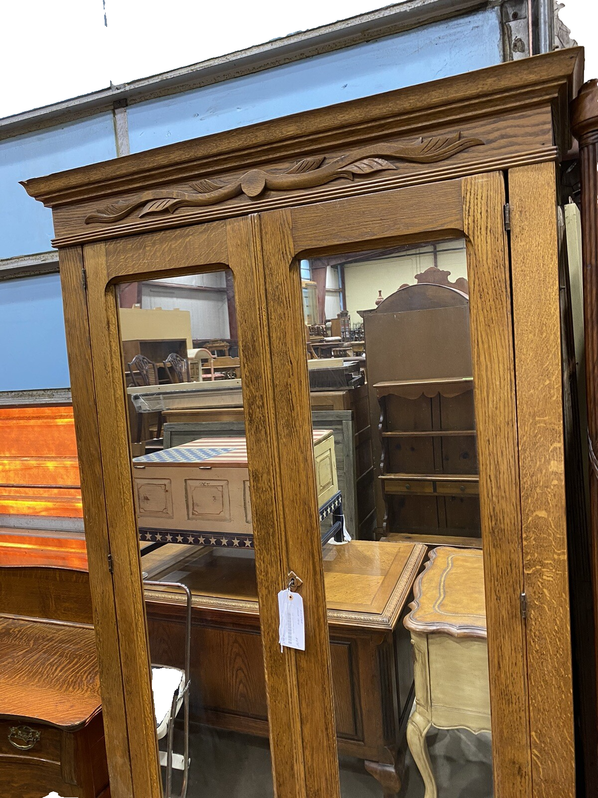 65564   Antique Victorian Oak 2 Door Wardrobe Cabinet