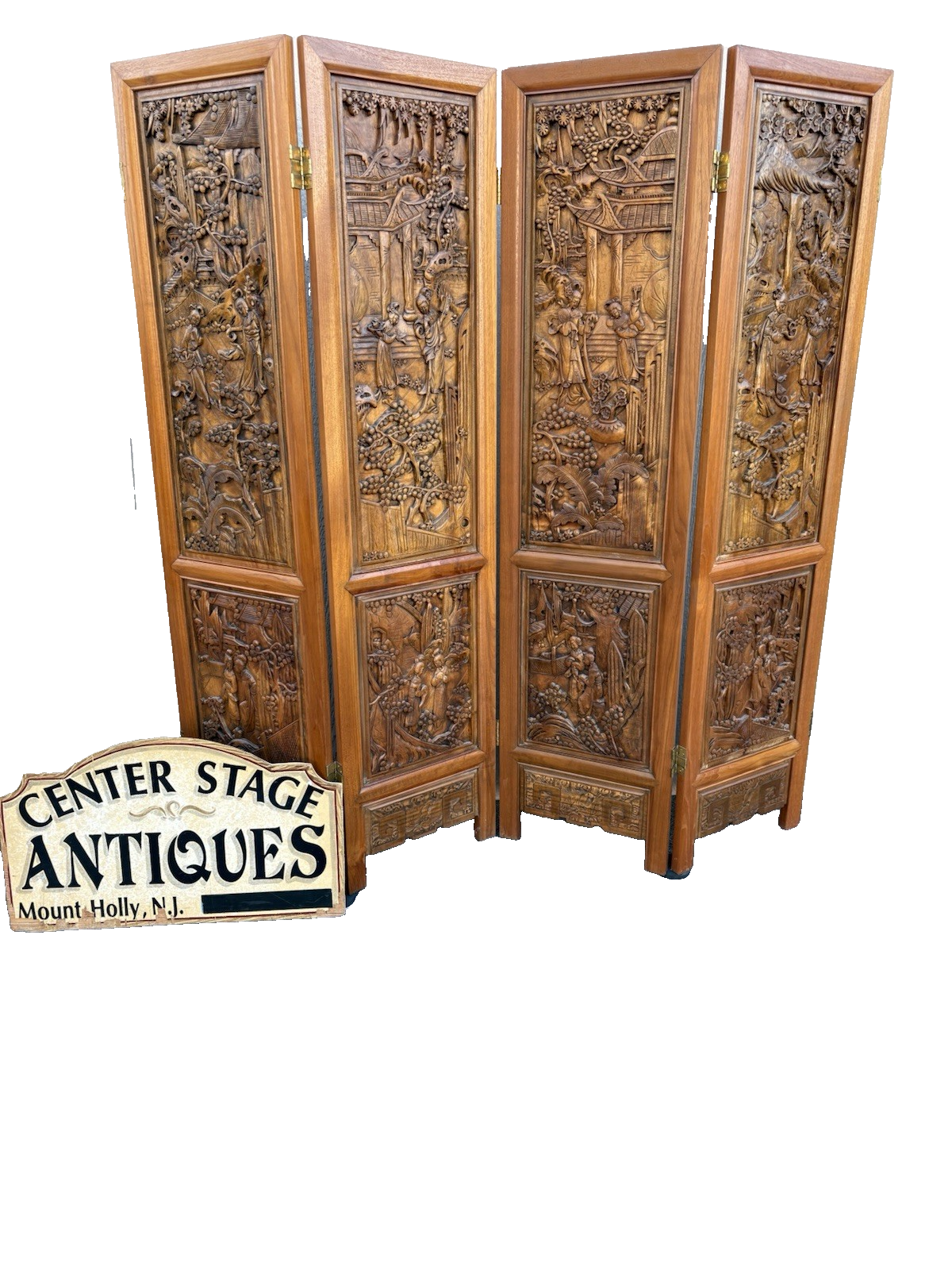 67013 Custom Hand Carved 4 Section Room Divider Screen