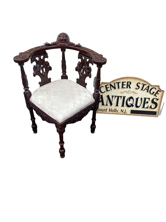 65855 Fancy Hand Carved Mahogany Figural Corner Chair