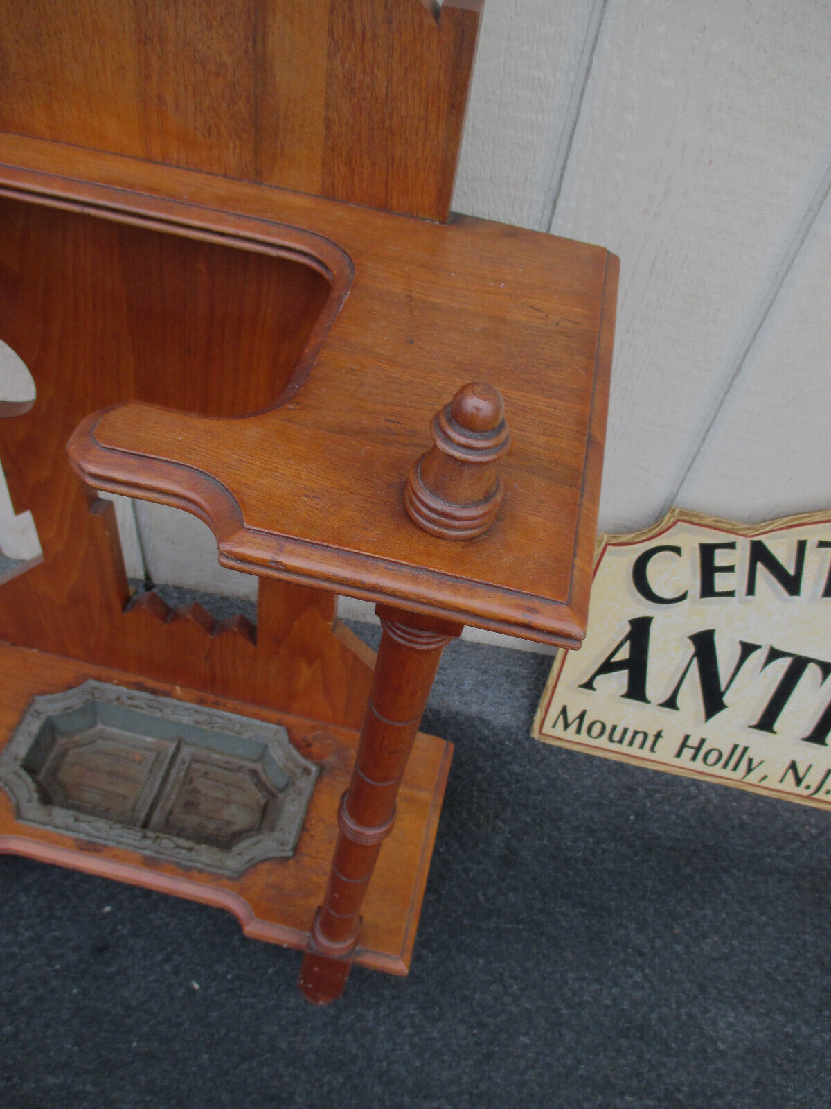 64076   Antique Victorian Walnut Hall Mirror Hat Rack Hall Mirror Umbrella Stand