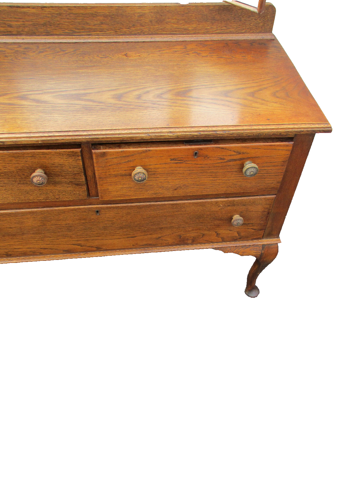 64242 Oak Vanity Desk with Tri-fold Mirrors