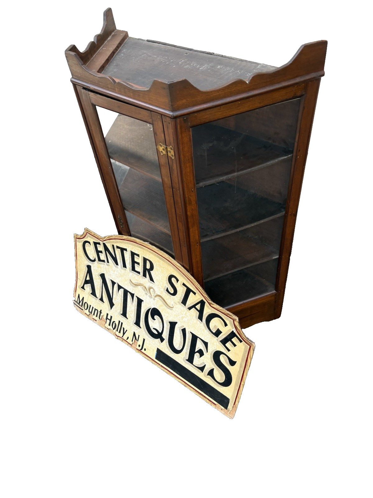 66800   Antique Victorian Walnut Whatnot Wall Curio Shelf with Drawer