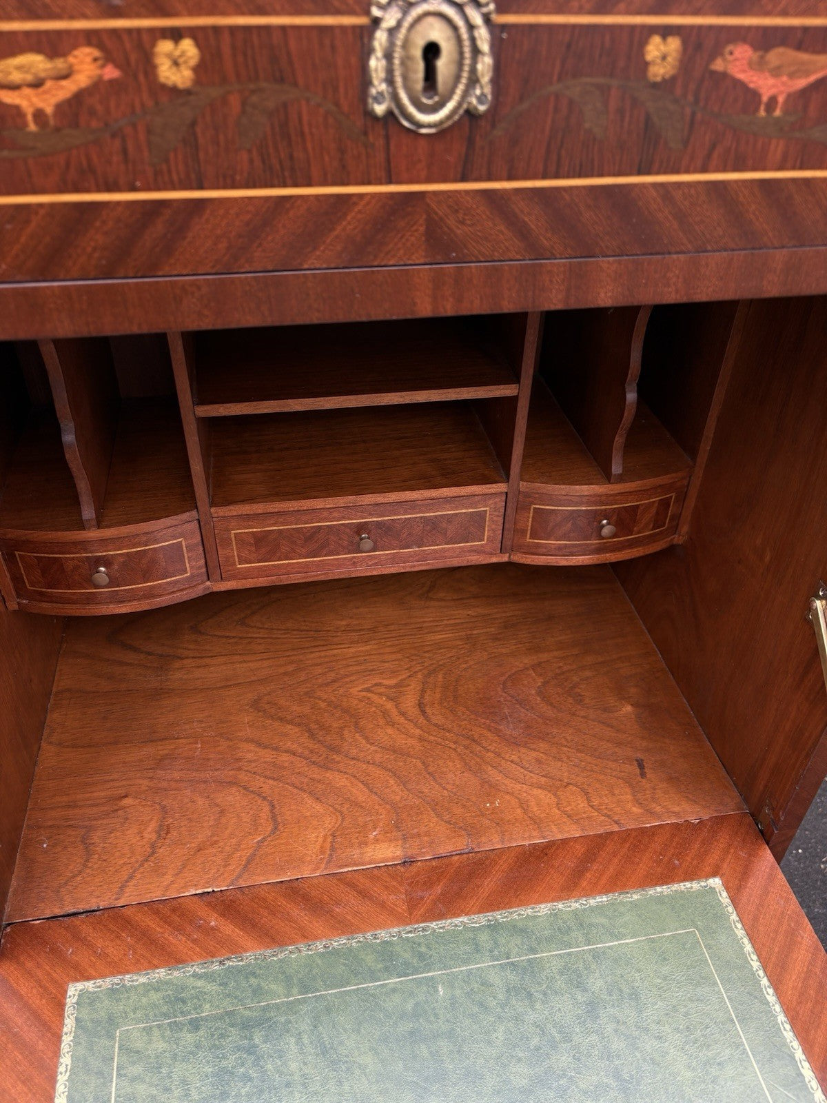 66581   Inlaid Marble Top  Louis XV Slant Front Desk Cabinet