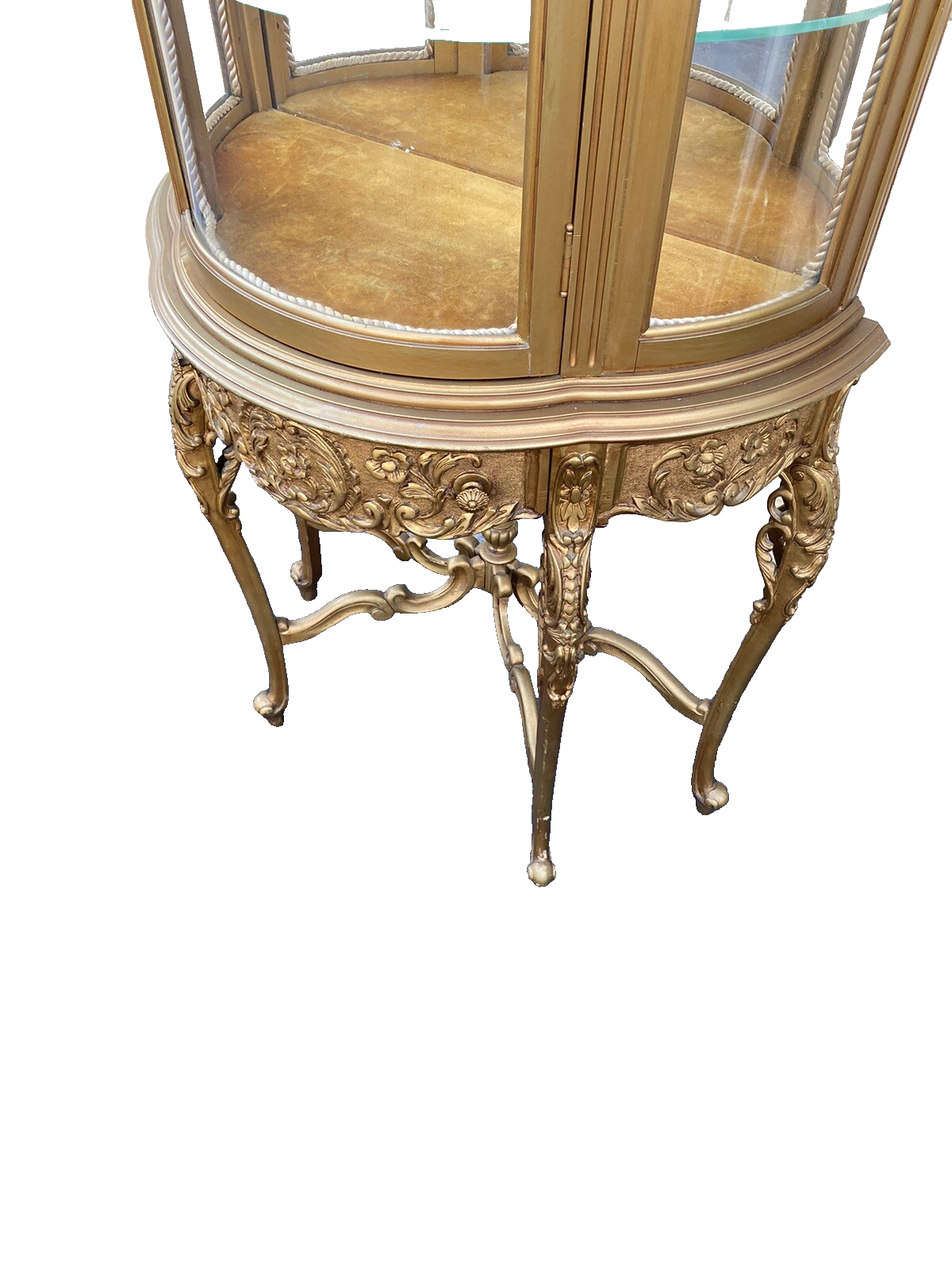 66114 Gold Louis XV Bow Glass Curio with 1 Drawer