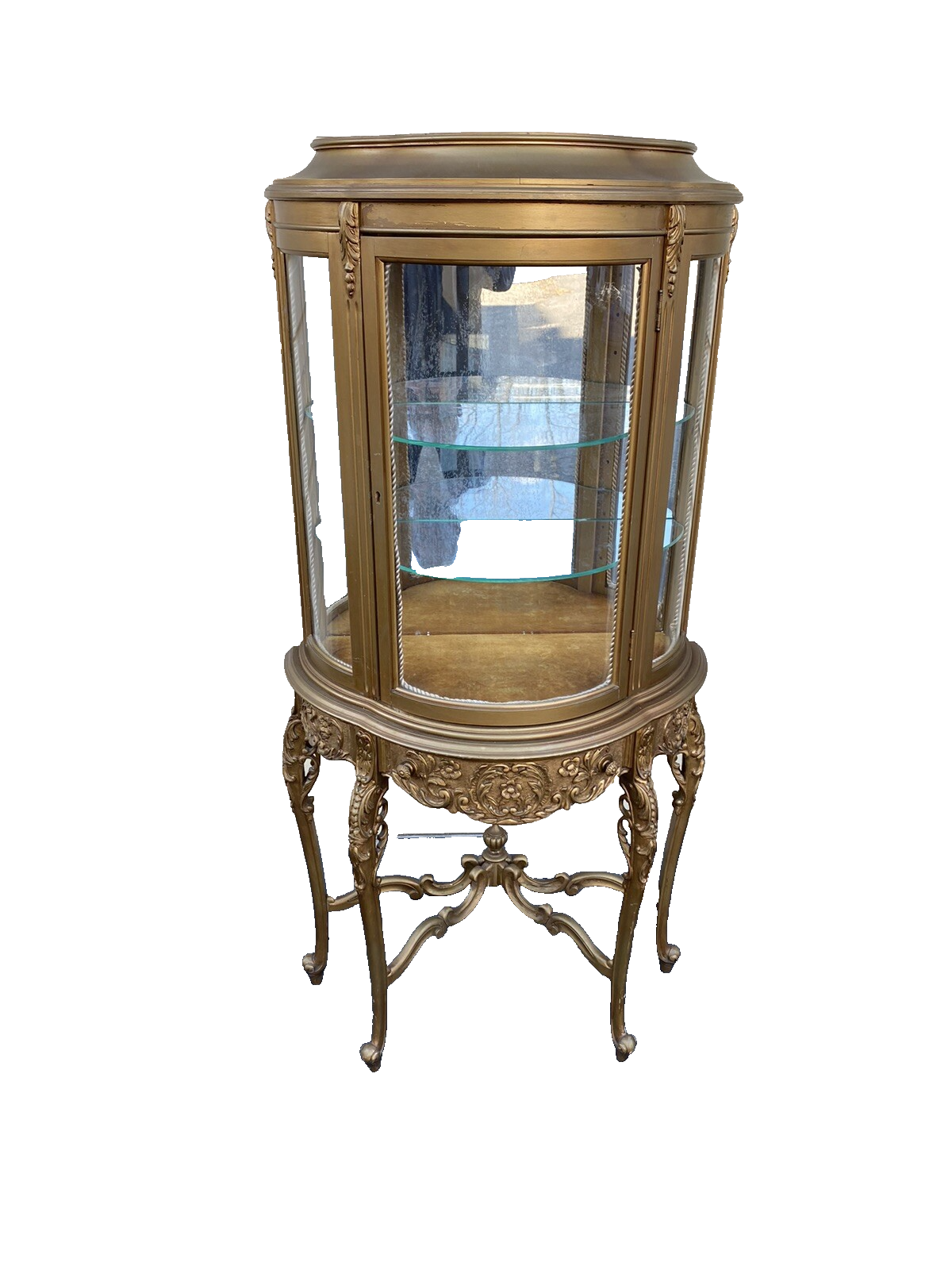 66114 Gold Louis XV Bow Glass Curio with 1 Drawer