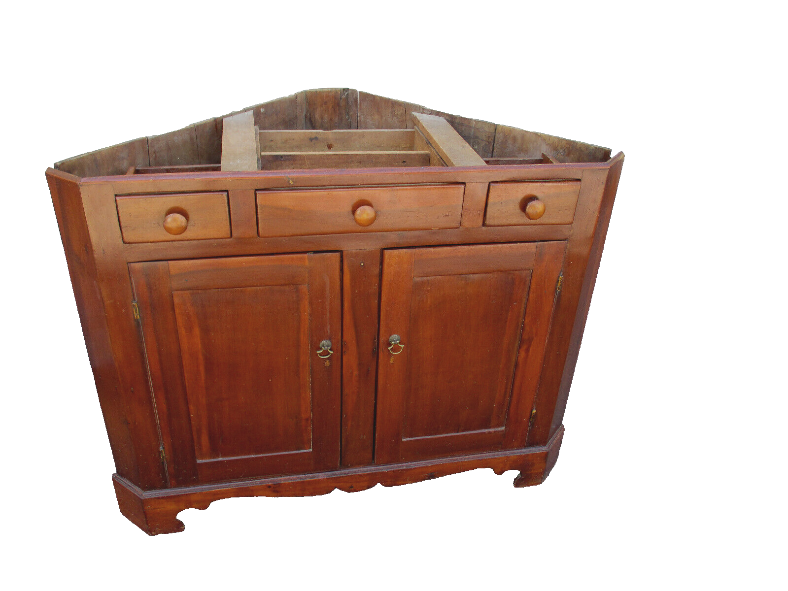 63376  Antique Primitive Pine Country  Corner China Cabinet 2 Piece