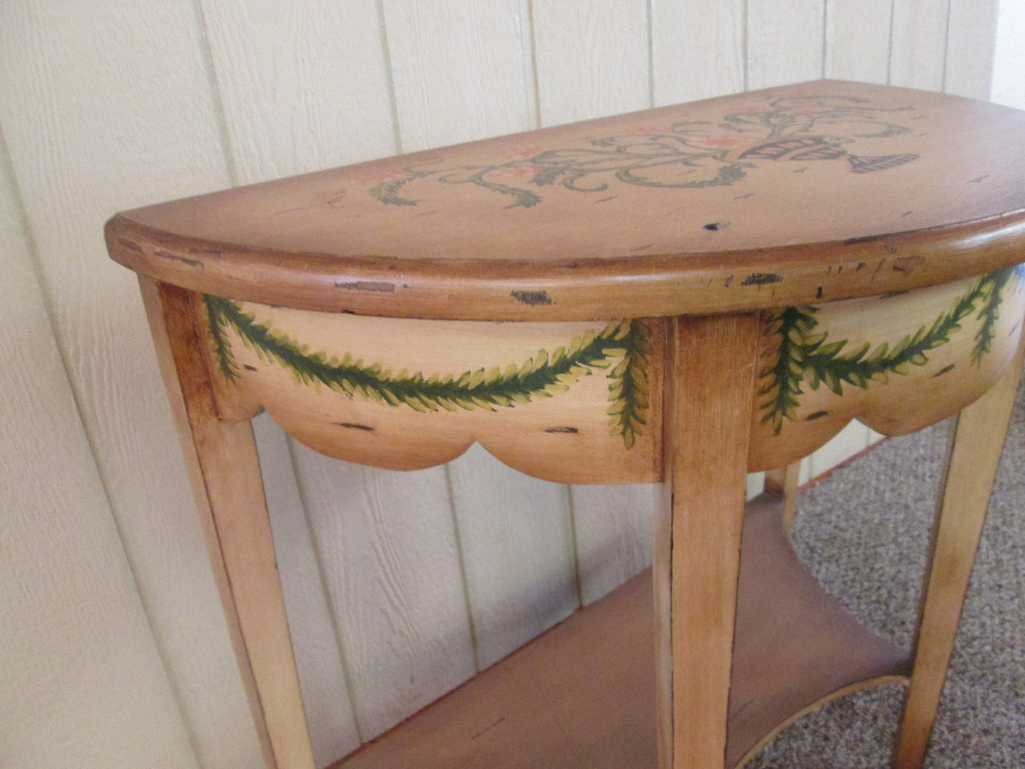 49361 DECORATOR Custom Made HAND PAINTED WOOD HALF ROUND CONSOLE TABLE