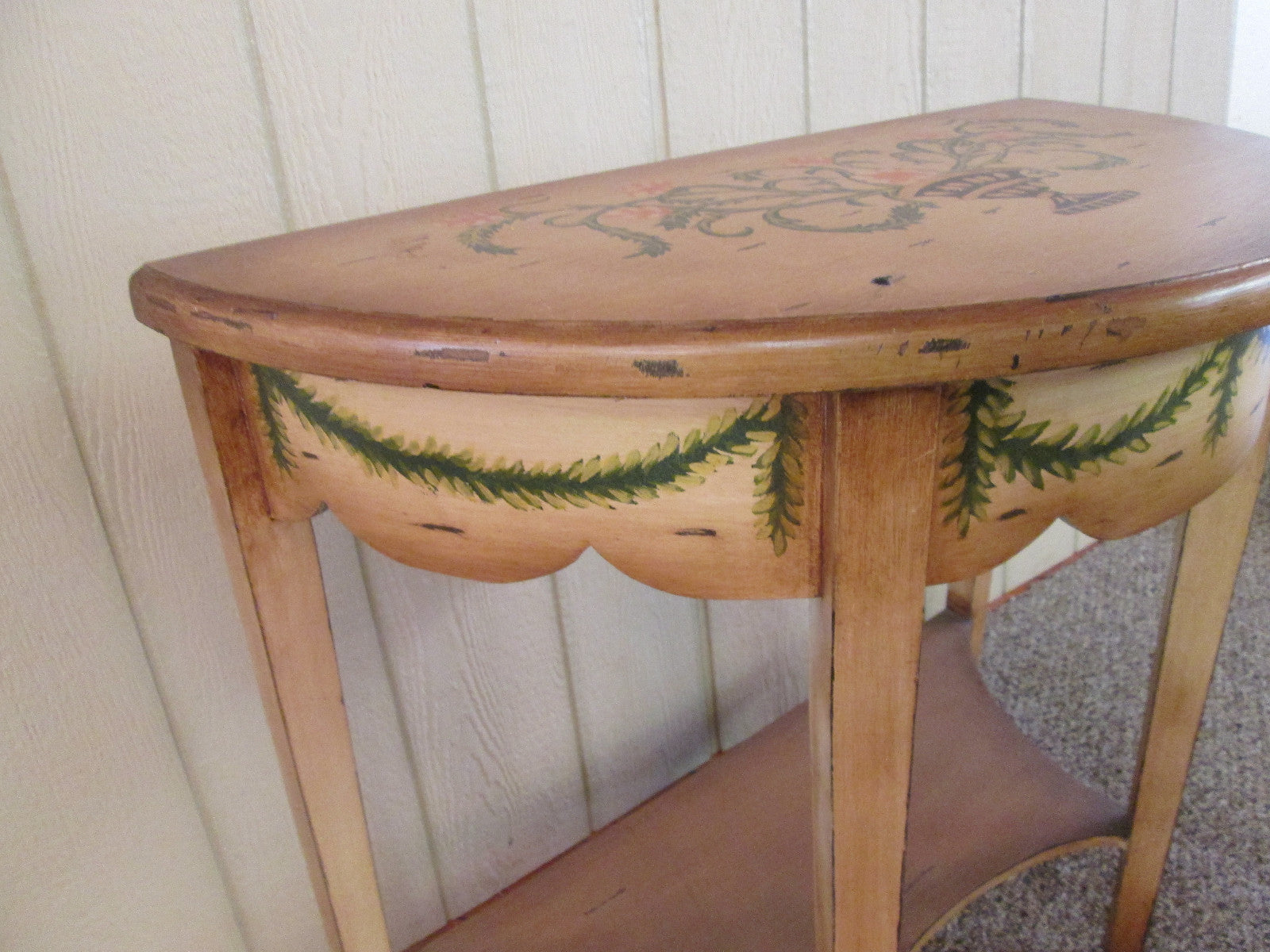 49361 DECORATOR Custom Made HAND PAINTED WOOD HALF ROUND CONSOLE TABLE