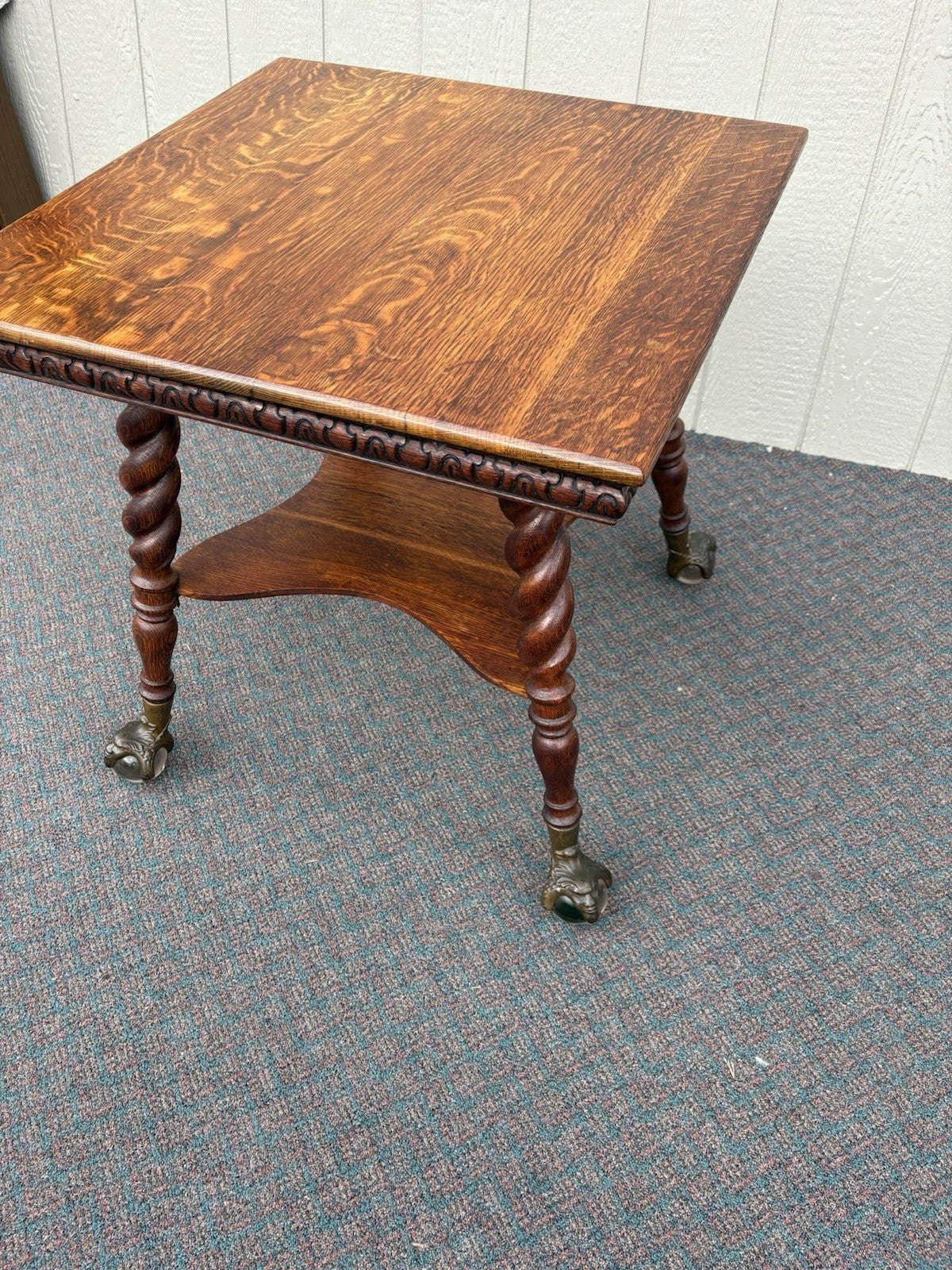 67110 Antique Victorian Oak Claw Foot Lamp Table Stand