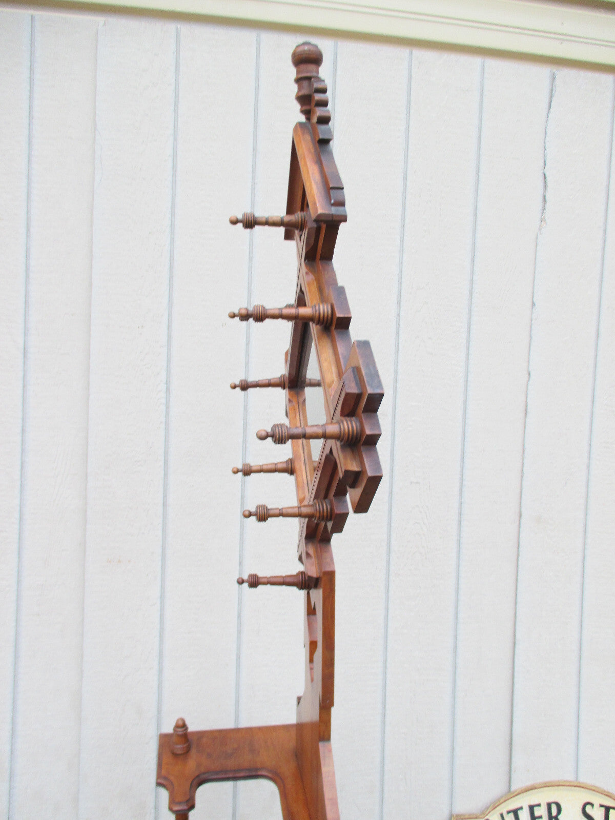 64076   Antique Victorian Walnut Hall Mirror Hat Rack Hall Mirror Umbrella Stand