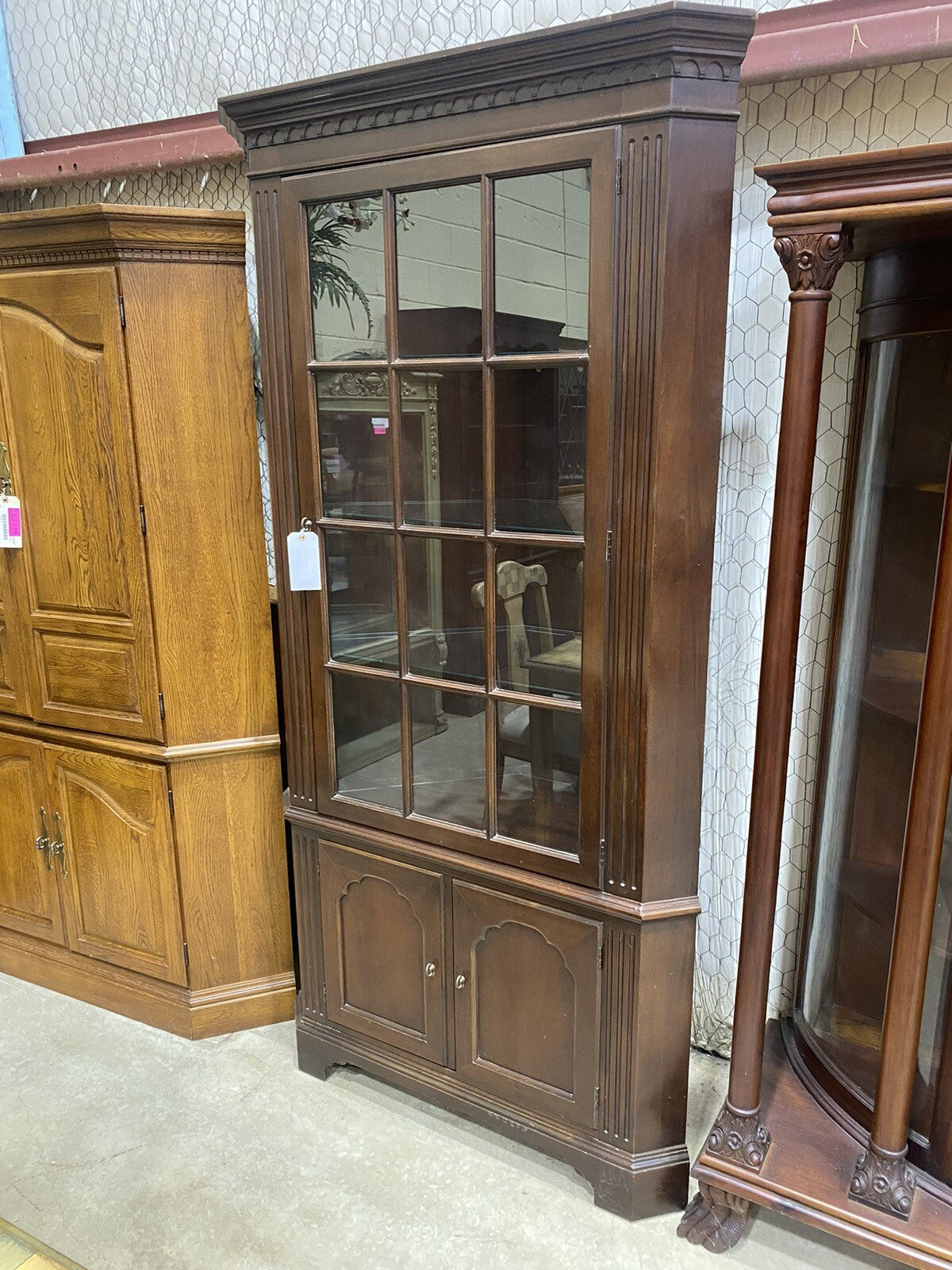 65051 Custom Hand Made Mahogany Corner China Cabinet Curio
