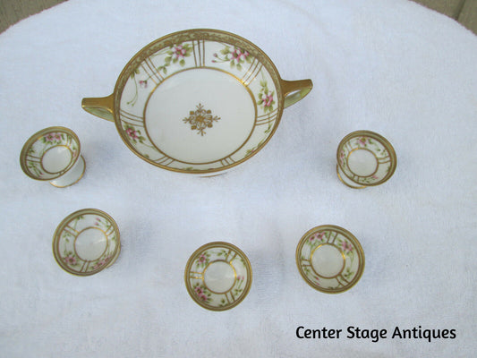 COL MW: Nippon Hand Painted Bowl with 5 Cups