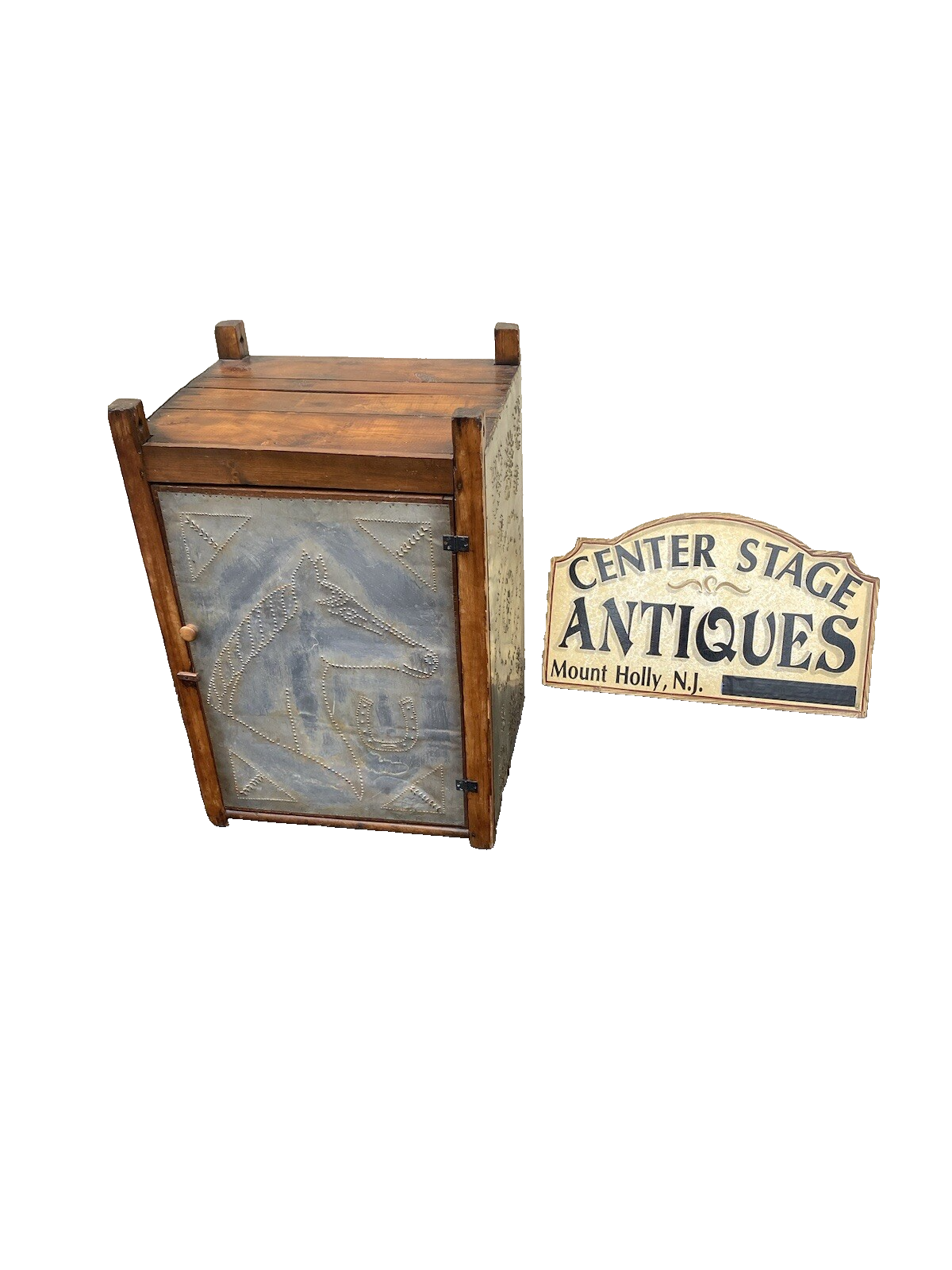64589 Antique Pie Safe Punched Tin Horse Design