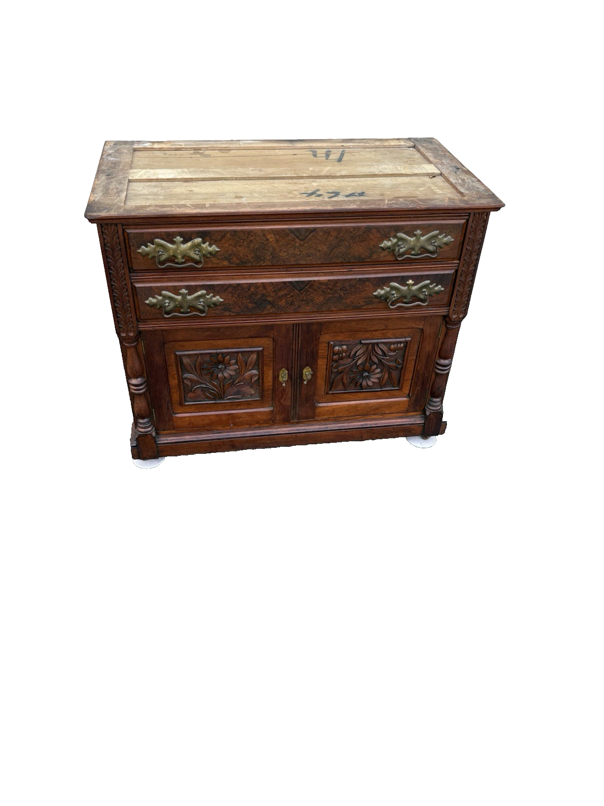 66900  Antique Victorian Mahogany Hand Carved Washstand Dresser