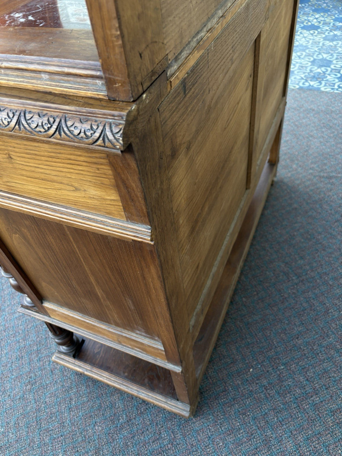 67011 Antique French Marble Top Buffet Sideboard Cabinet