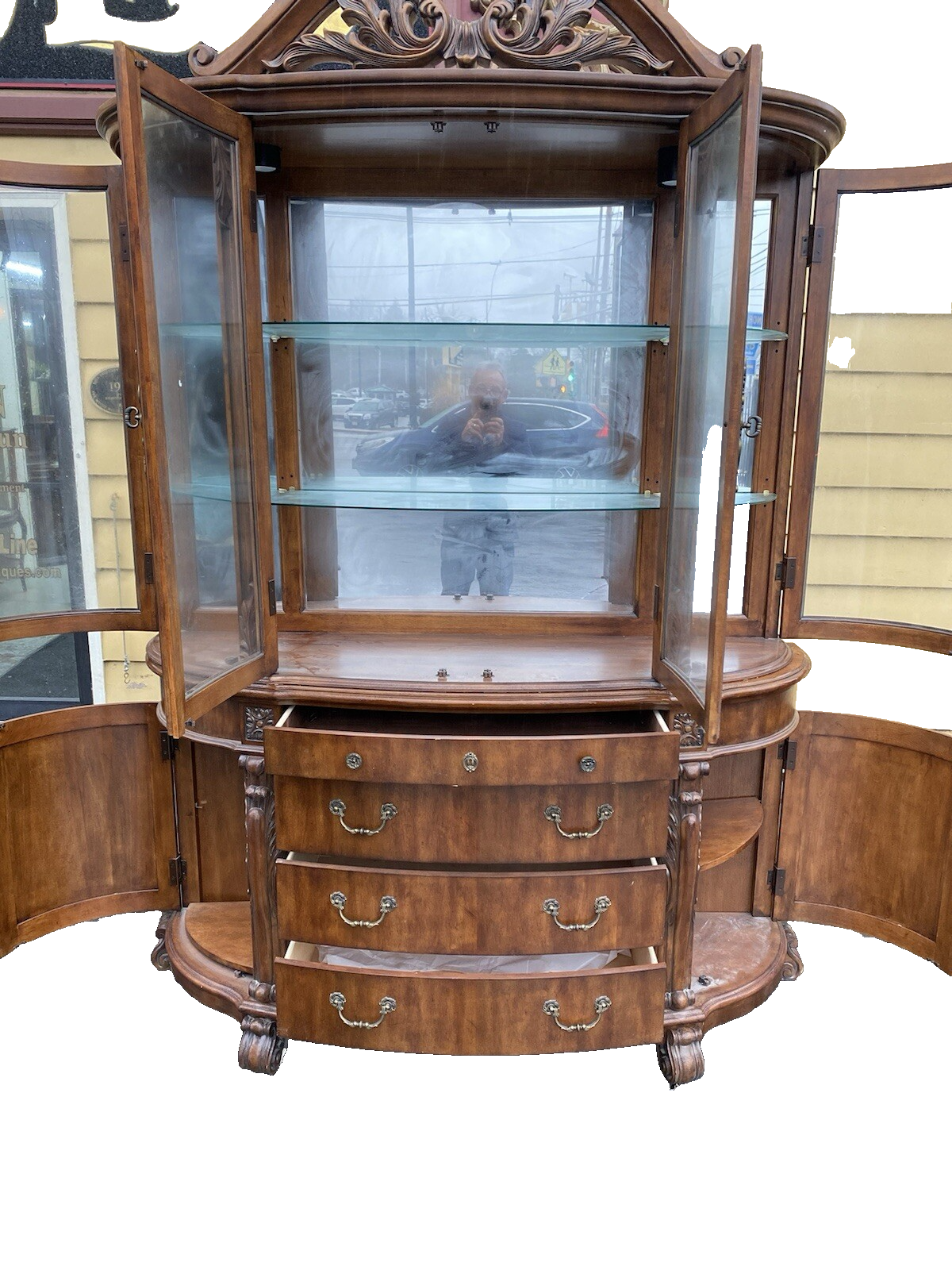 66397  Large Bow Glass PULASKI 2 Piece Curio Cabinet