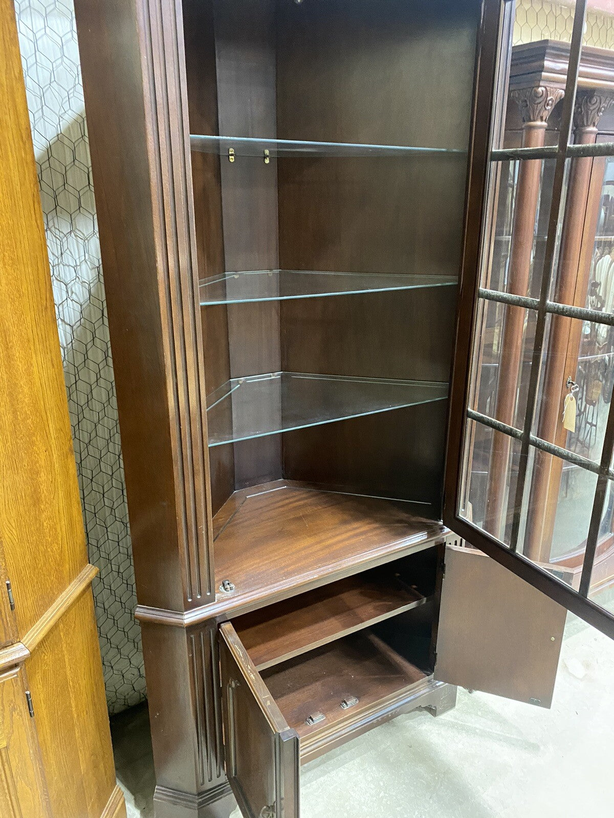 65051 Custom Hand Made Mahogany Corner China Cabinet Curio