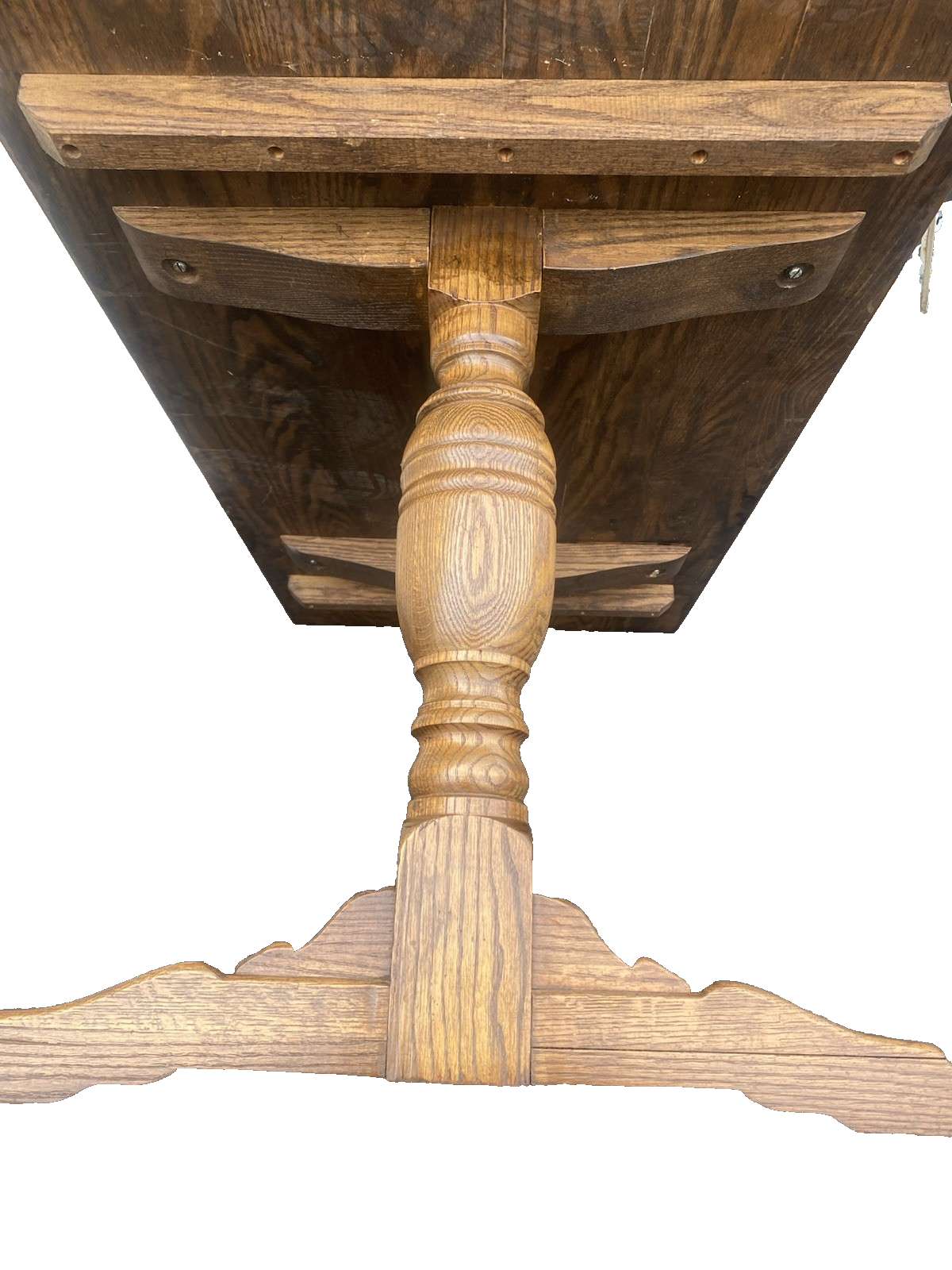 66523   Solid Oak Double Pedestal Trestle  Dining Table