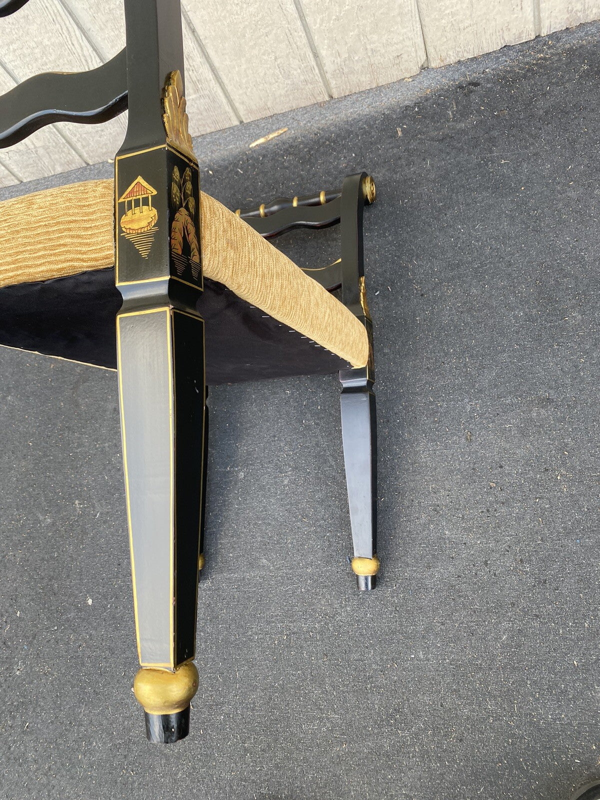 66067 Decorator Ebony Stenciled Vanity bench Stool