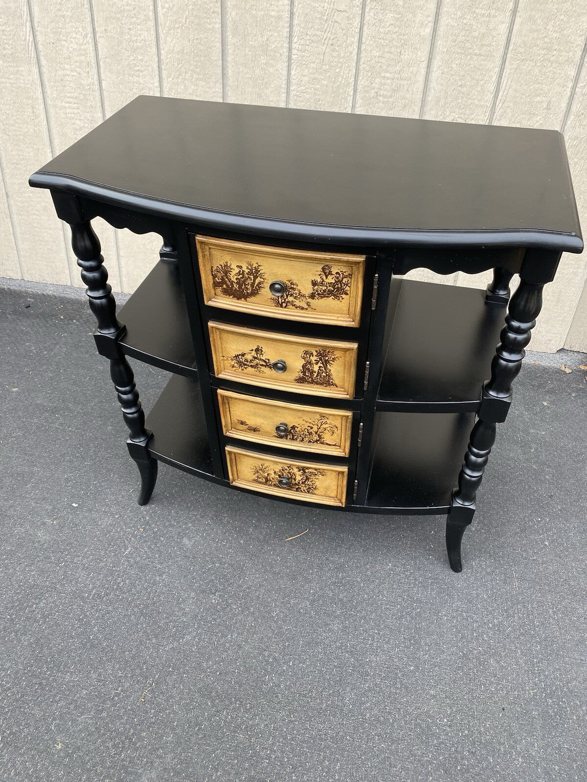 66147 Ebony Stenciled Decorator Shelf Sideboard Console Table Stand