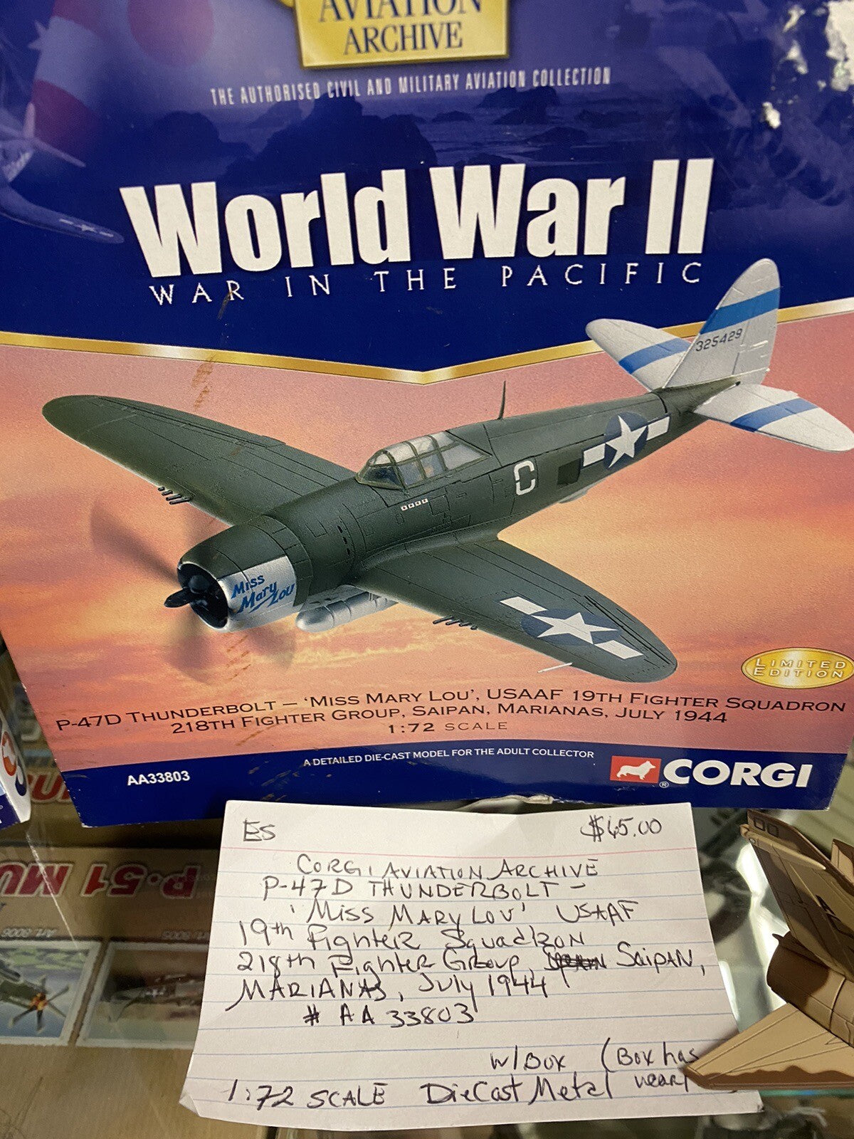 ES 81:  Corgi P 47 D Thunderbolt MISS MARY LOU USAAF   AA33803   1:72 scale
