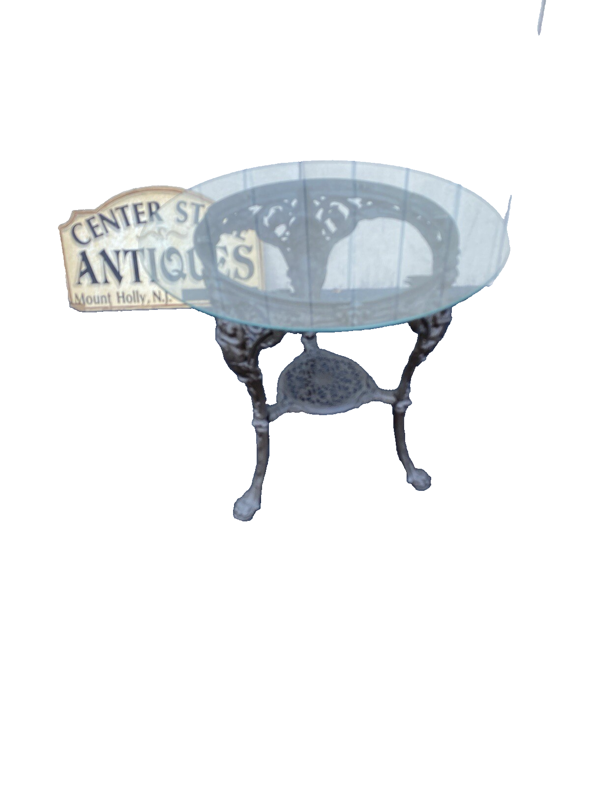 66135 Quality Cast Iron Figural Table with Glass Top
