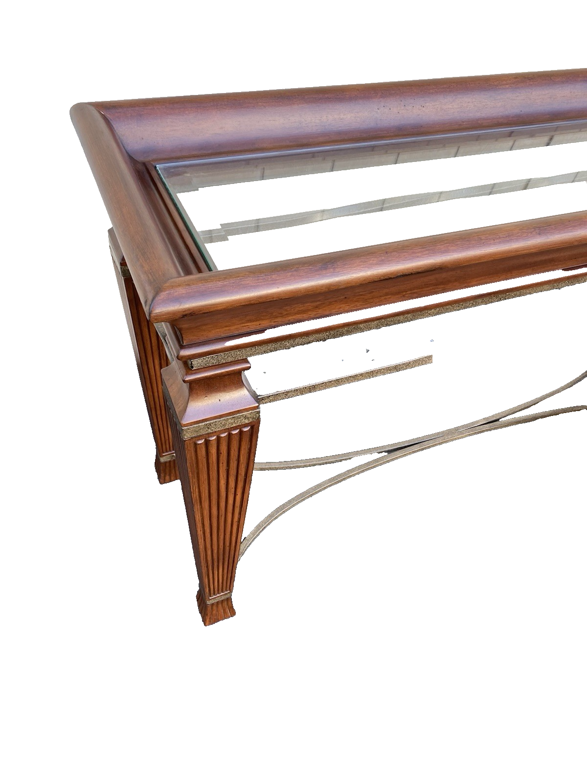 66537 Mahogany Console Library Table with Glass Insert