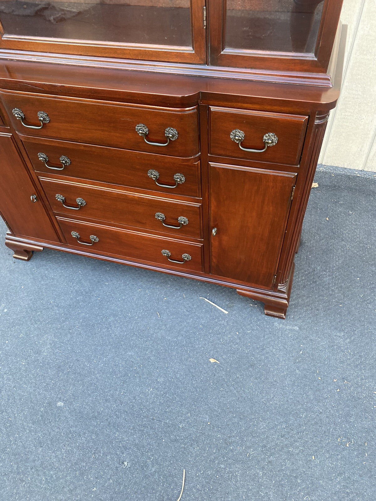 66021  Antique Solid Mahogany Breakfront China Cabinet