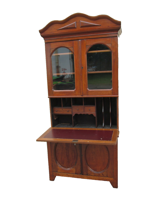 62385   Antique Victorian 2 pc Secretary Desk w/ Bookcase Top