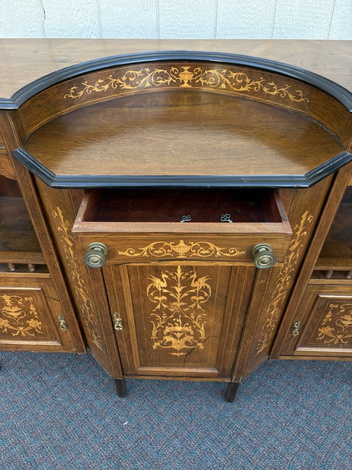 67017 Inlaid Victorian Buffet Sideboard Server Cabinet