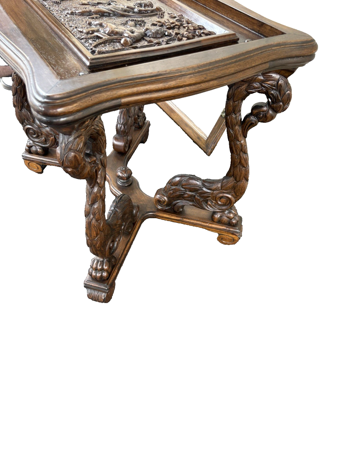 66801    RARE Custom  Made  Antique Figural CHERUB Tray Top Coffee Table Stand