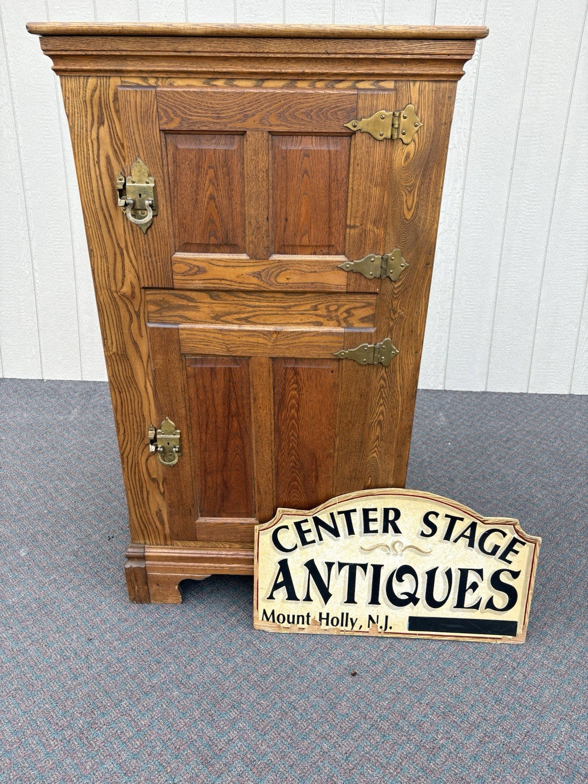 65511 Antique Victorian Oak Ice Box Liquor Storage Cabinet