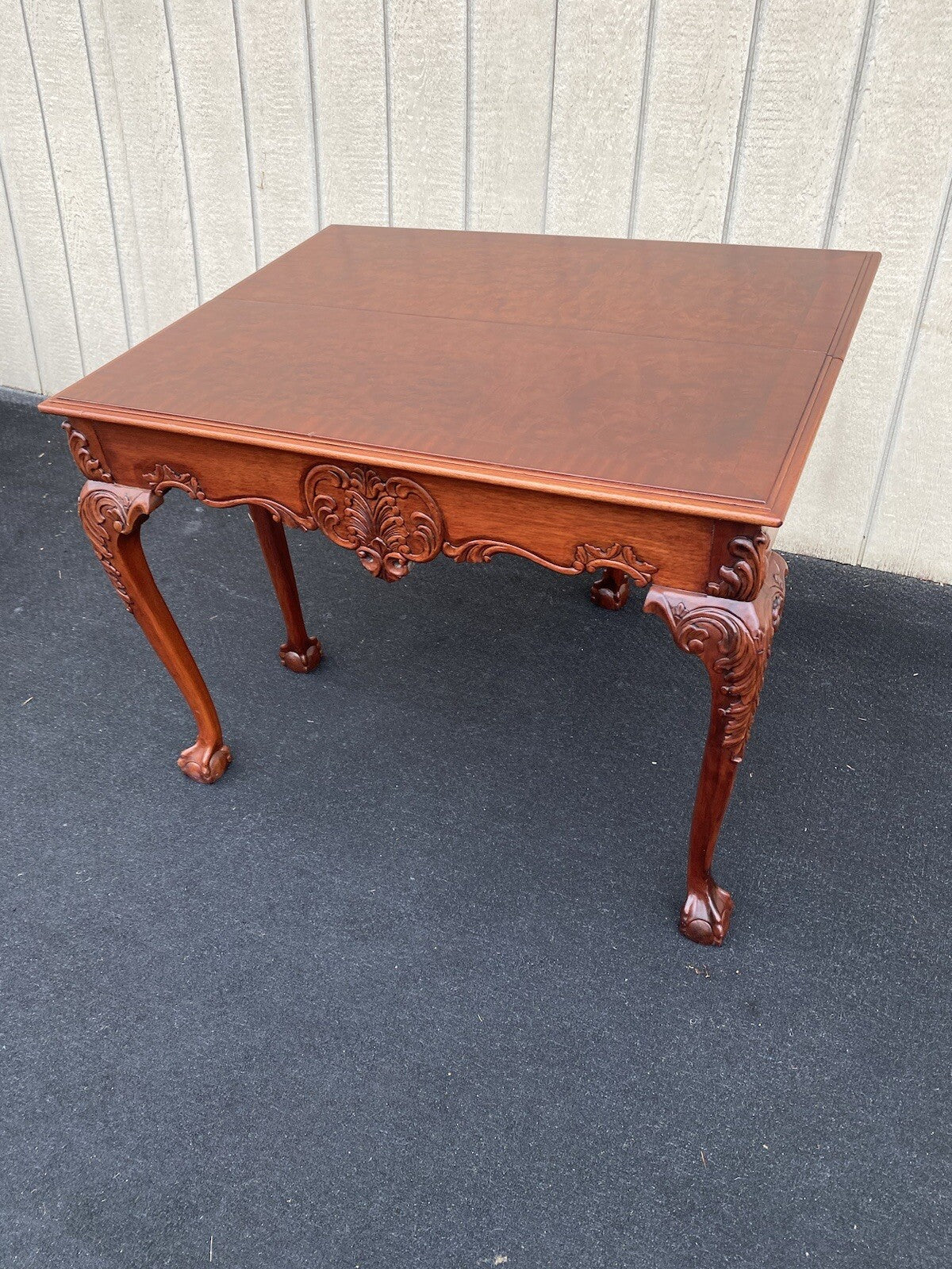 64531 Banded Mahogany  Ball And Claw Foot Carved Flip Top Game ? Dining  Table