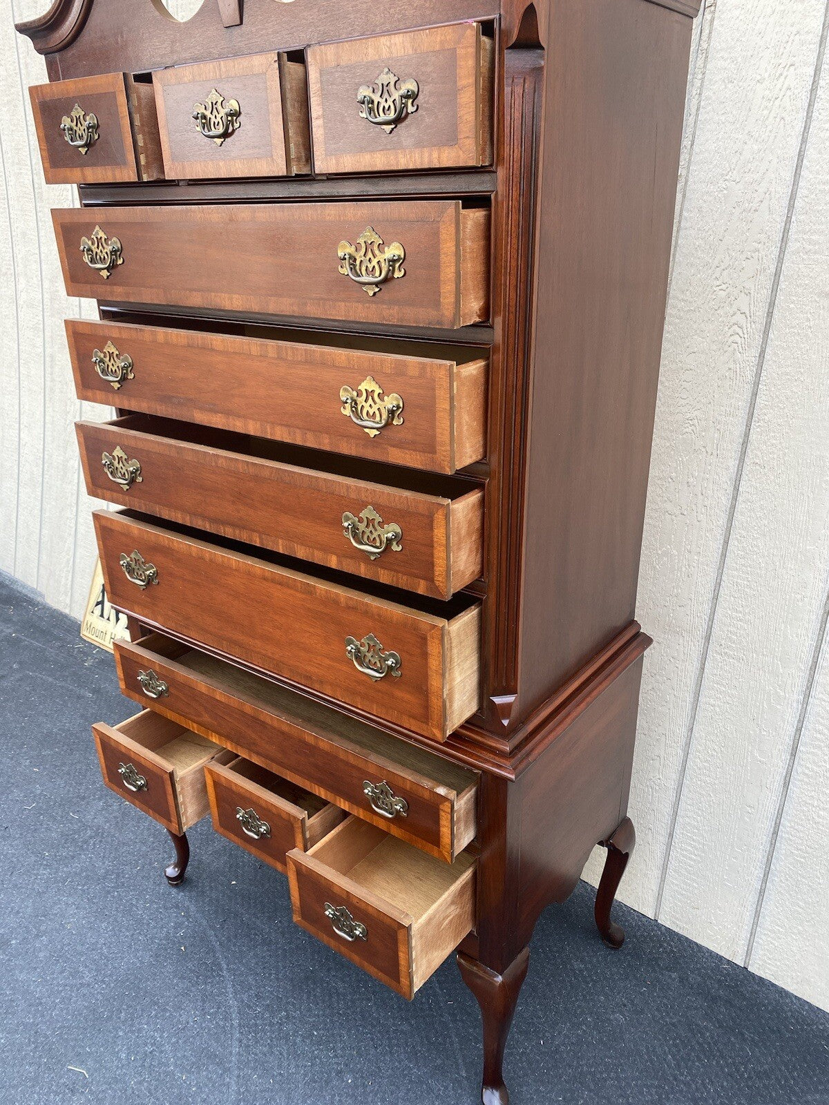 64546 Dixie Inlaid 2 Piece Banded  Mahogany Queen Anne High Boy