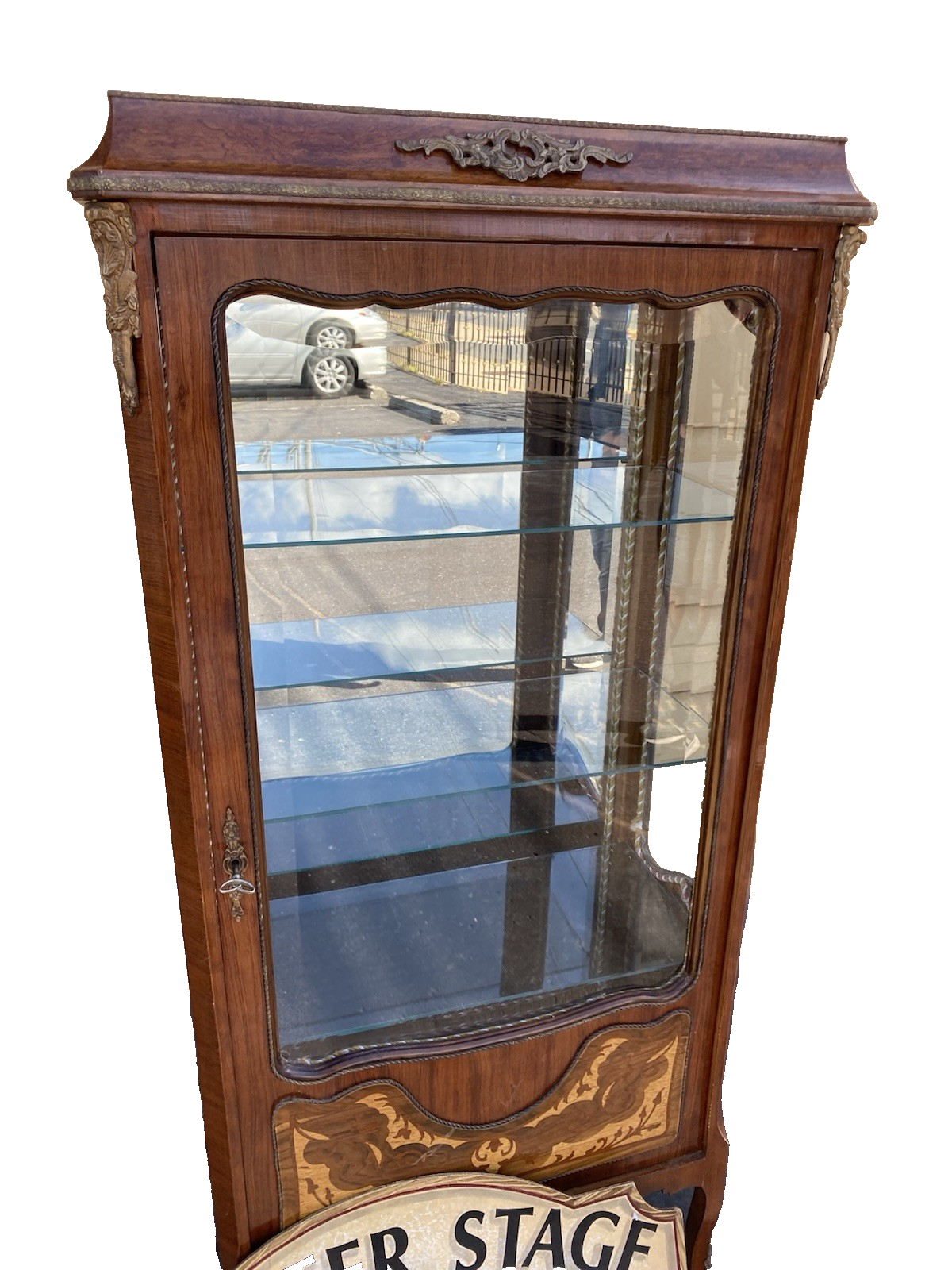 62143 Louis XV Inlaid Curio China Cabinet with Plate glass shelves