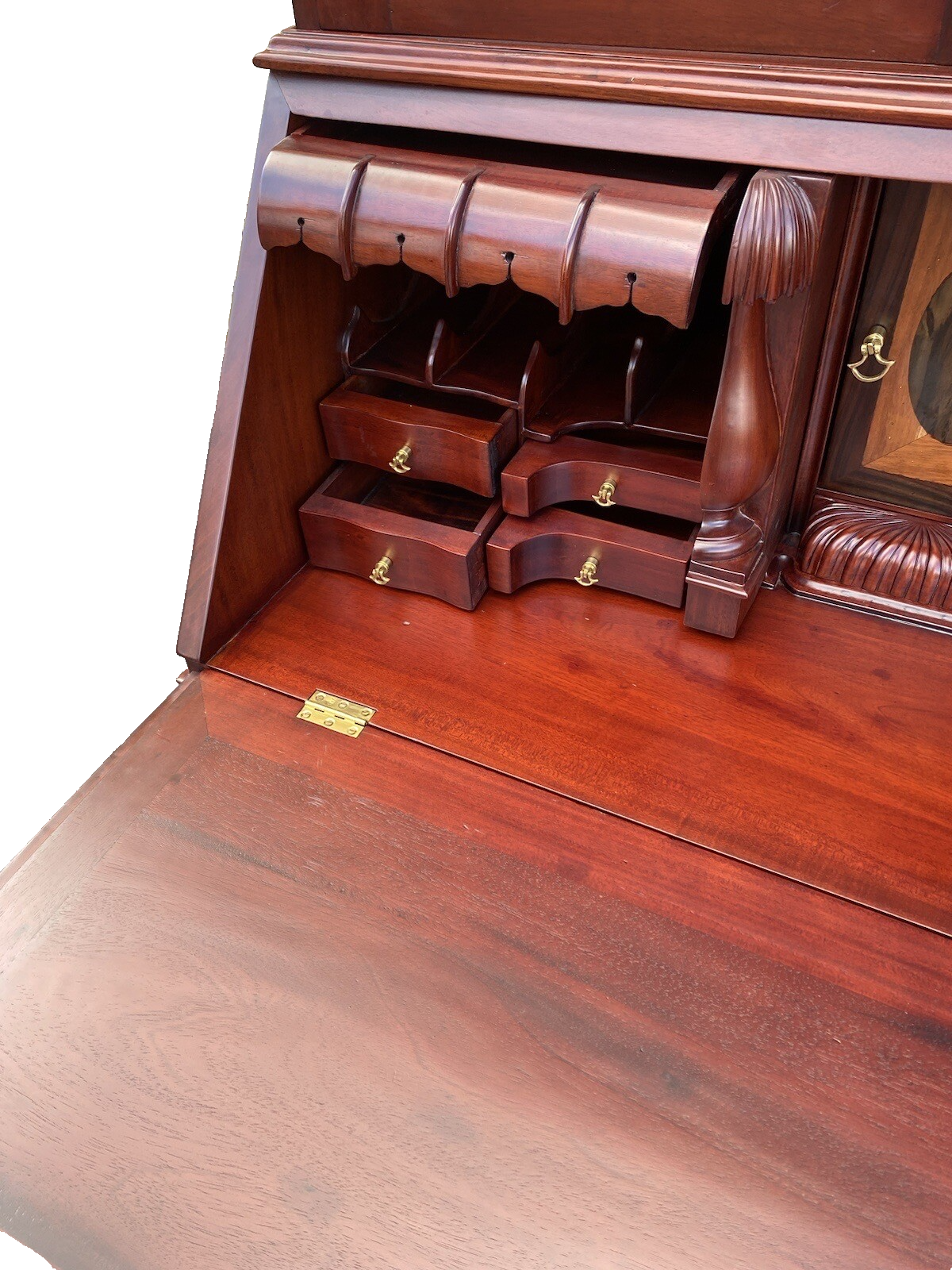 64897    Solid Mahogany 2 Piece Chippendale Secretary Desk w/ 2 Secret Drawers