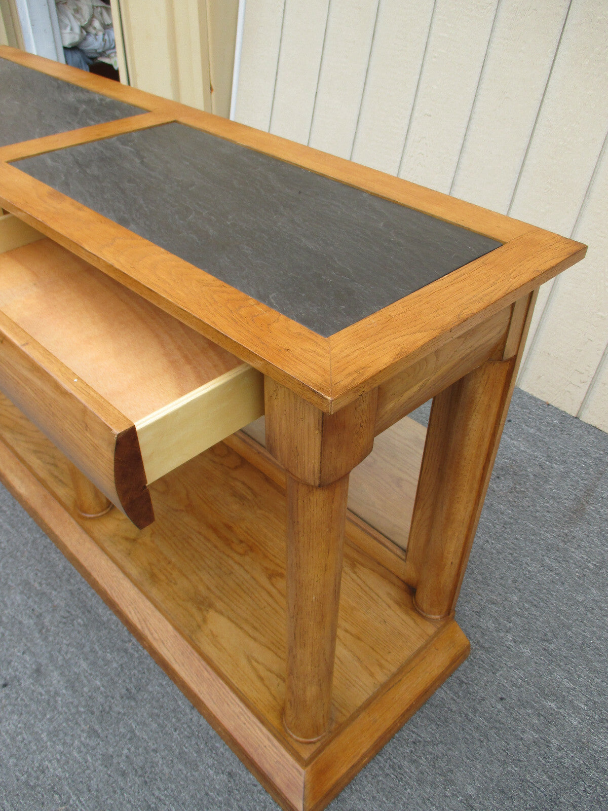 59337 Oak Console Hall Table with Slate Inserts