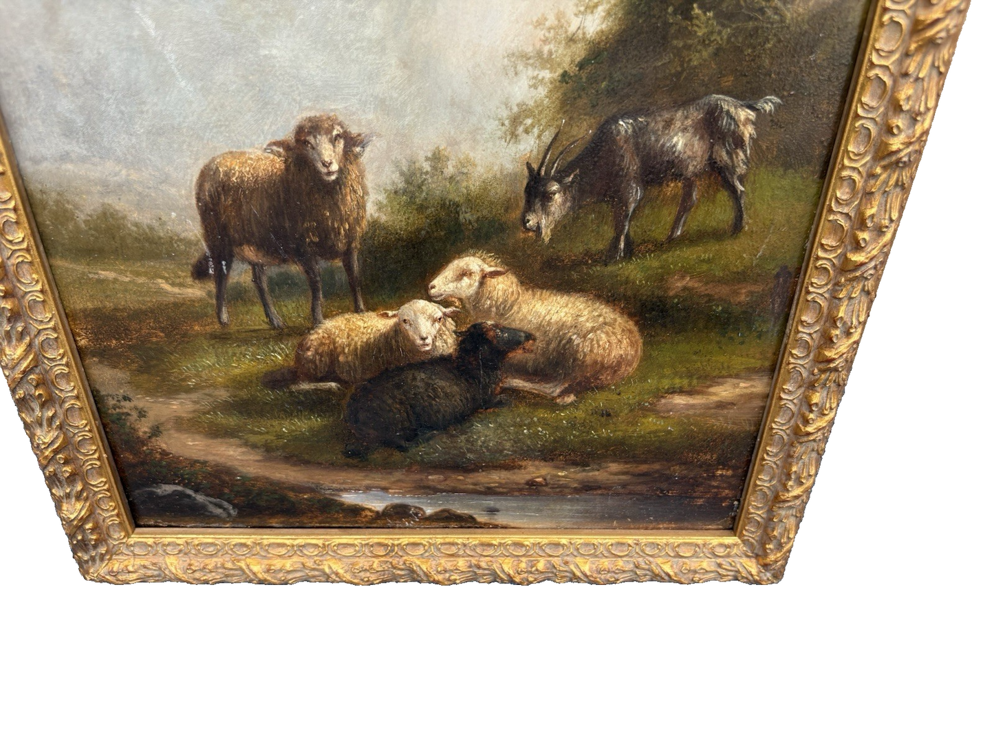ART 01: Antique Lanscape Oil on Board  Sheep