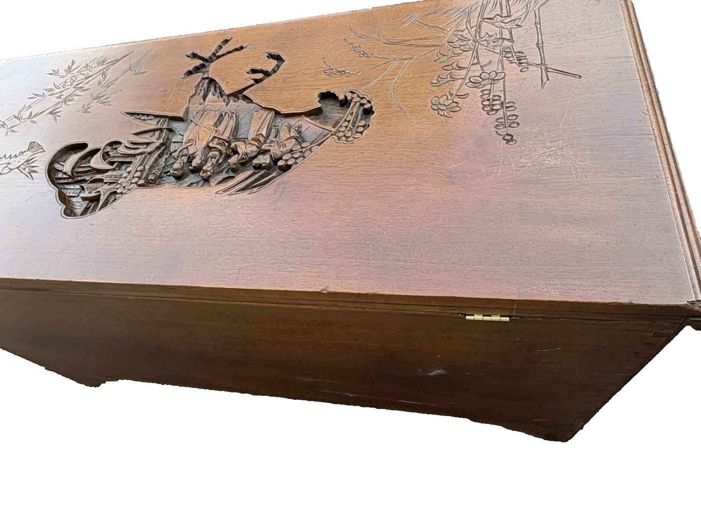 66999  Asian Oriental Hand Carved  Mahogany Storage Trunk