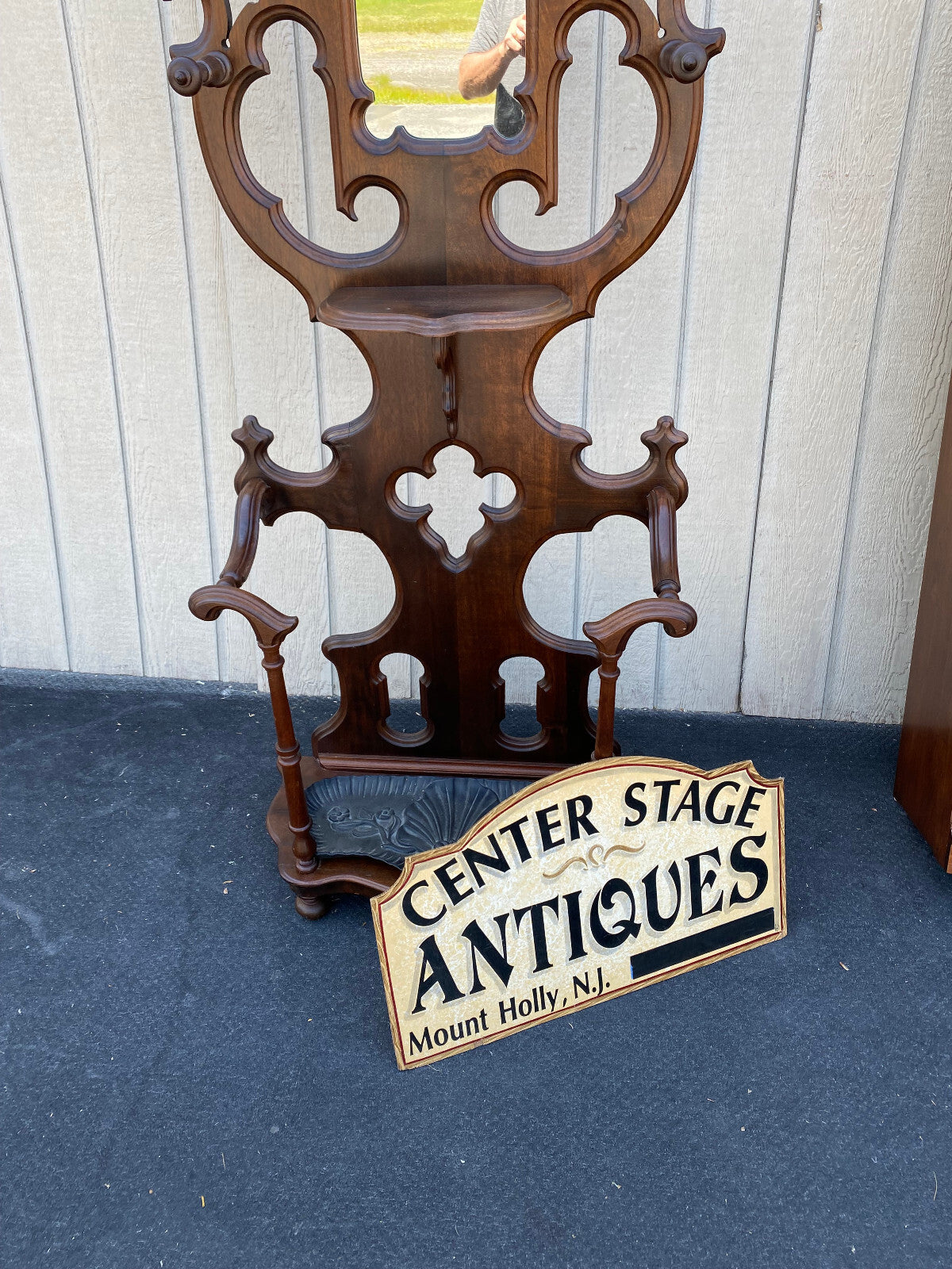 64495 Antique Gothic Victorian Hall Tree Hat rack Umbrella Stand