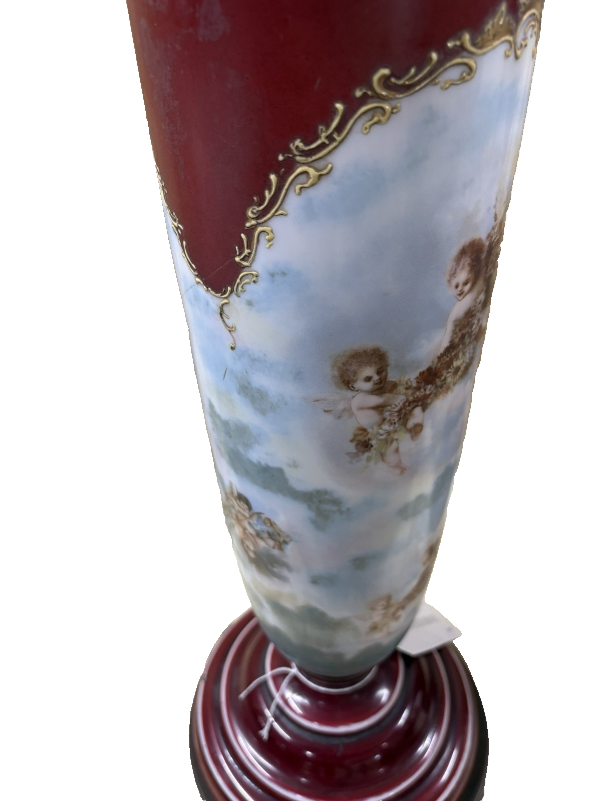 65041 Pair Antique Porcelaine Table Lamps with Cherubs