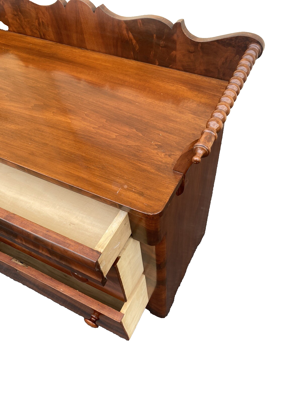 65494 Burled  Mahogany Washstand Dresser Chest With Towel Bars