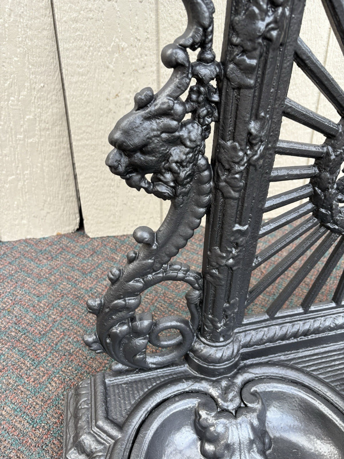 67160 Antique Victorian Cast Iron Hat Rack Halltree with Mirror Cherub and lion