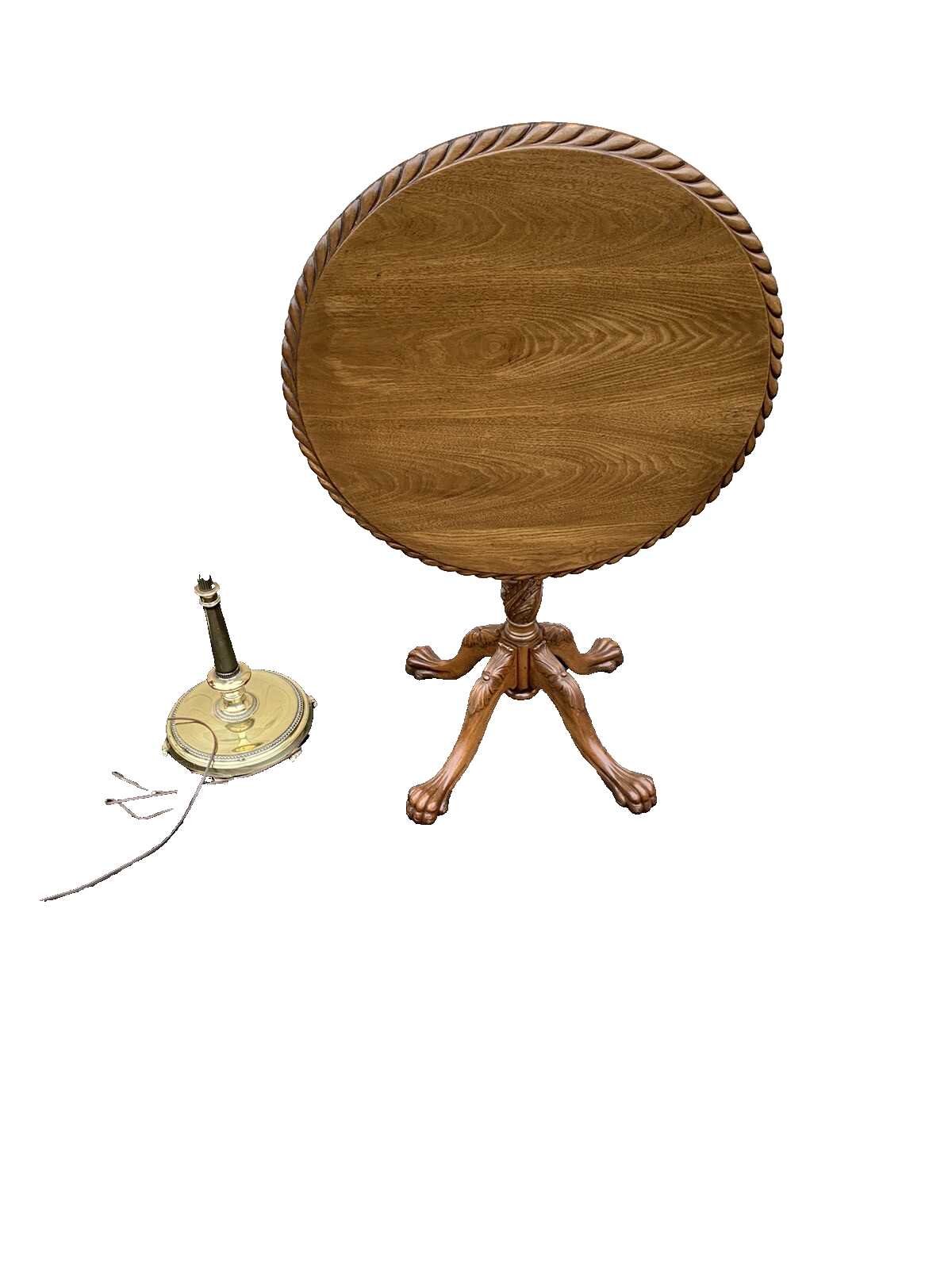 65053   Solid Mahogany Custom Hand Carved Tilt Top Lamp Table Stand