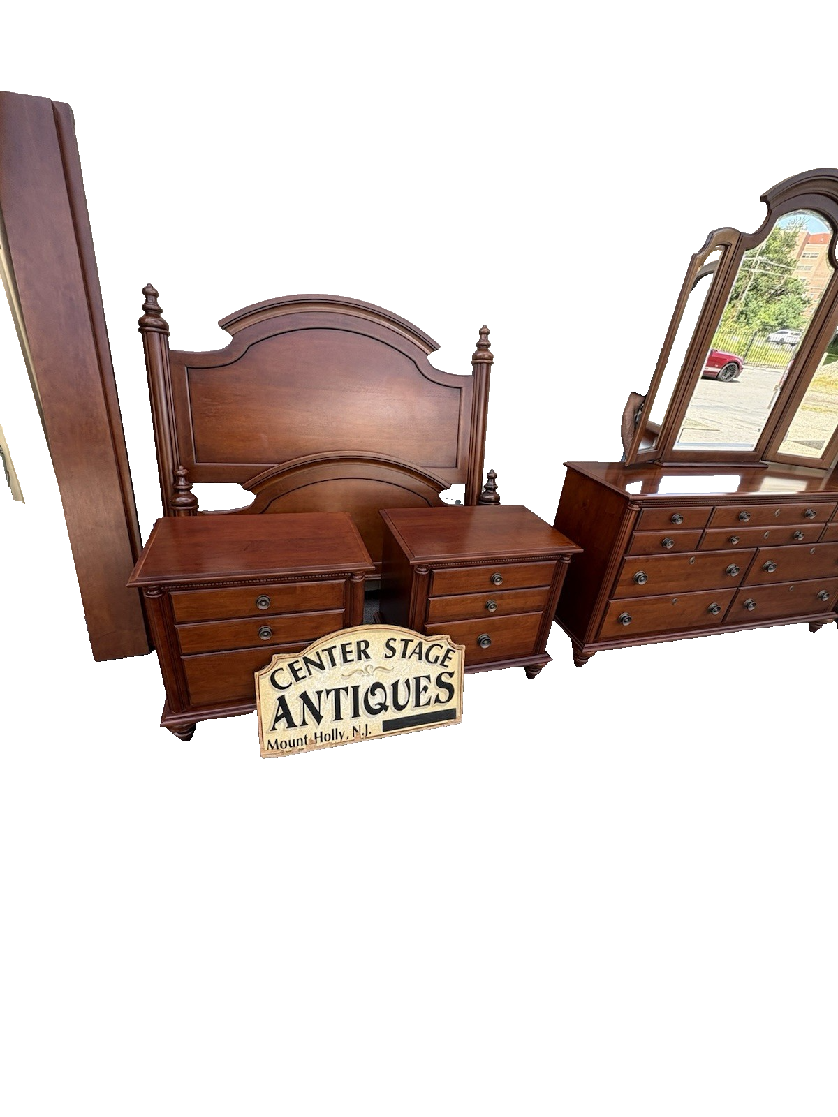 67025 KIMBALL Furniture Bedroom Set High, Low w/ Mirror. Queen Bed 2 Nightstands