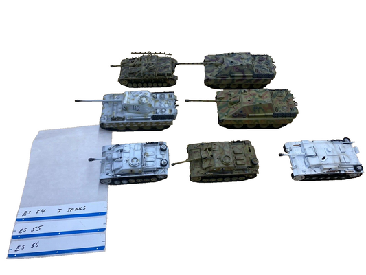 ES 54: Grouping of 7 Military Vehicles  Tanks    3 3/4" to 4" long