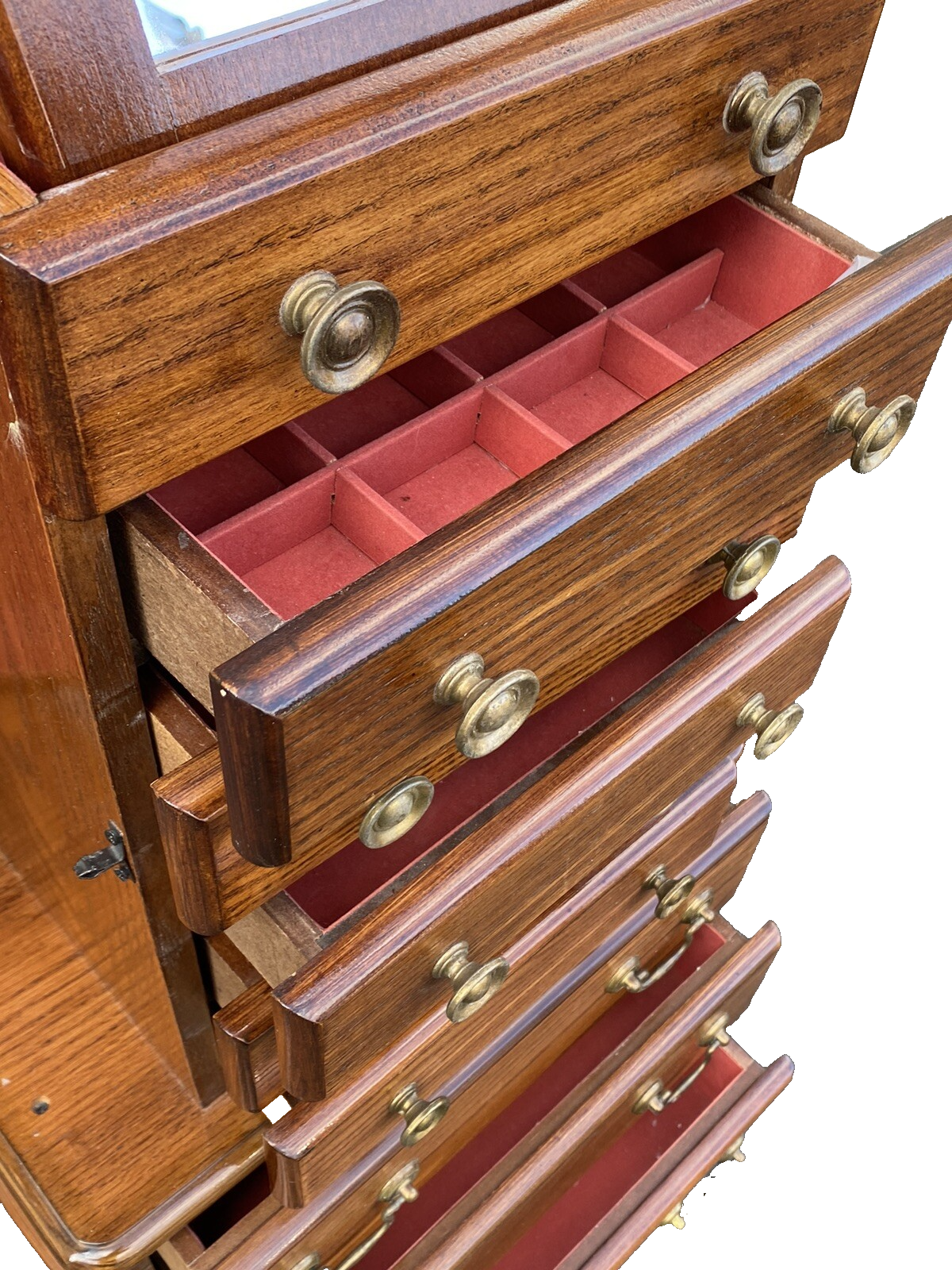 66258 Oak Jewelry Cabinet Display Case with Mirror