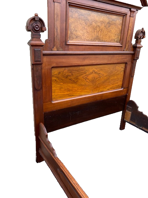 63933   Antique Victorian Walnut  2 pc Marble Top Bedroom Set Bed Dresser w/ Mir